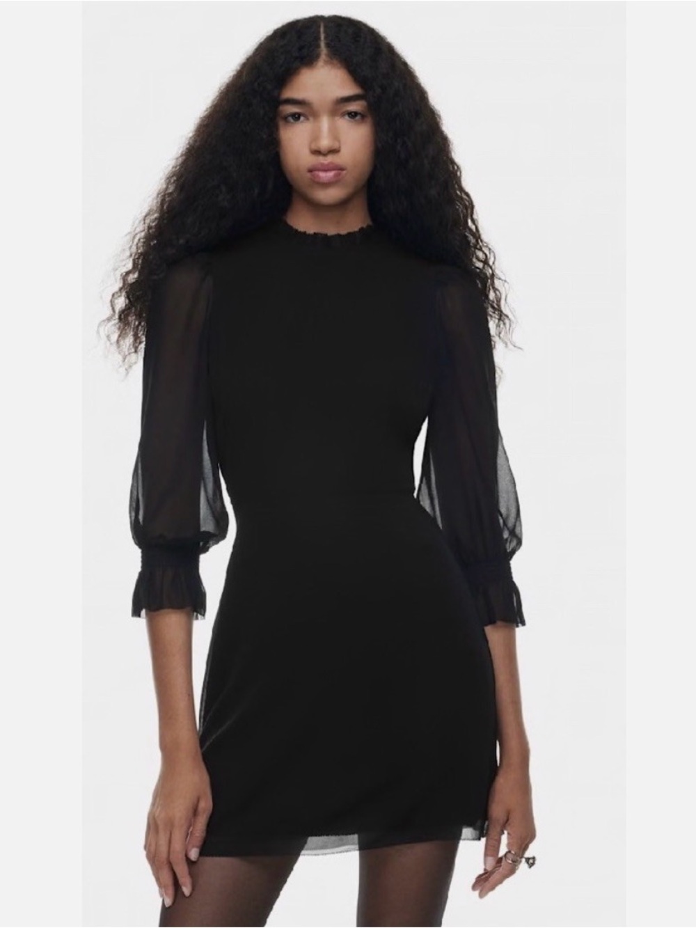 Aritzia Black Mini Dress with Sheer Puff Sleeves